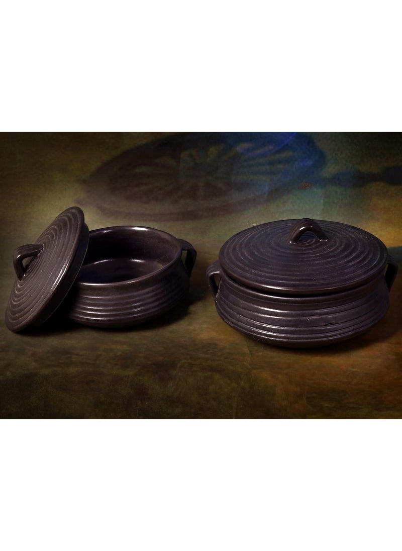 KALAKRITI Handcrafted Mughal Large300 MLSmall200 ML Ceramic Handi with Lid Elegant Serving Solution for Dahi and Biryani Perfect for Dining Table Home and Kitchen Set of 2