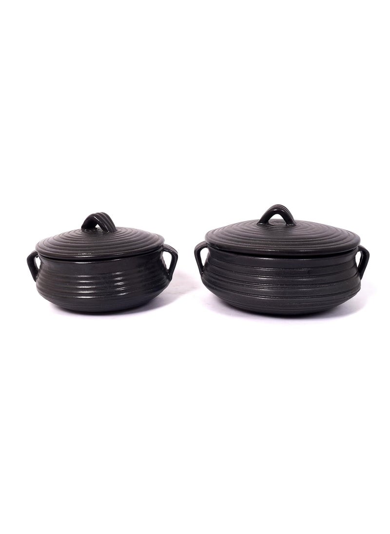 KALAKRITI Handcrafted Mughal Large300 MLSmall200 ML Ceramic Handi with Lid Elegant Serving Solution for Dahi and Biryani Perfect for Dining Table Home and Kitchen Set of 2