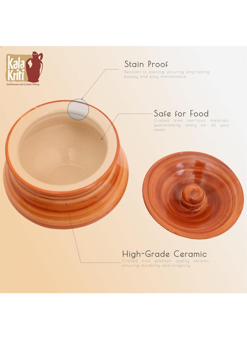 KALAKRITI ServeWare Brown Pot 500 ML Handi with lid Biryani Bowl Serveware Curd Setter Sauce Pot Serve for Dal Curry and Dining Tableware Pack of 2