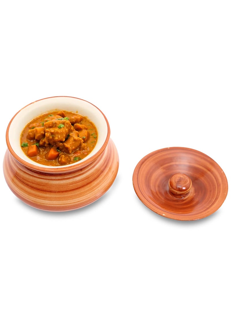KALAKRITI ServeWare Brown Pot 500 ML Handi with lid Biryani Bowl Serveware Curd Setter Sauce Pot Serve for Dal Curry and Dining Tableware Pack of 2