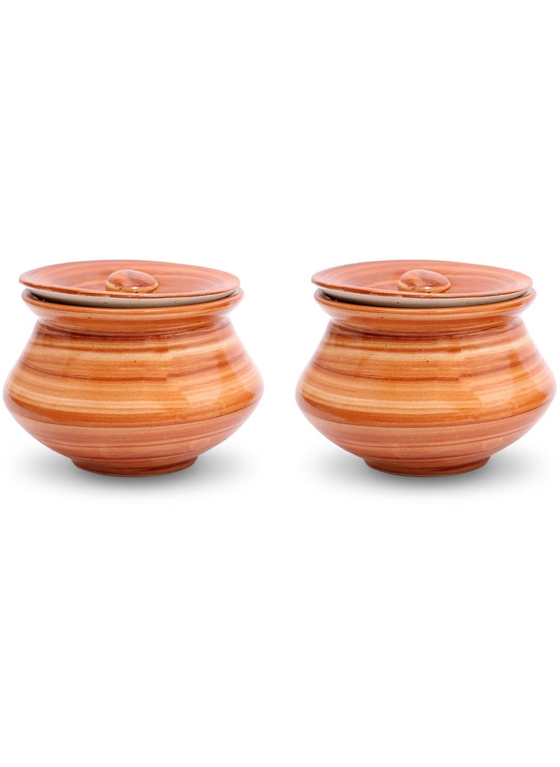 KALAKRITI ServeWare Brown Pot 500 ML Handi with lid Biryani Bowl Serveware Curd Setter Sauce Pot Serve for Dal Curry and Dining Tableware Pack of 2