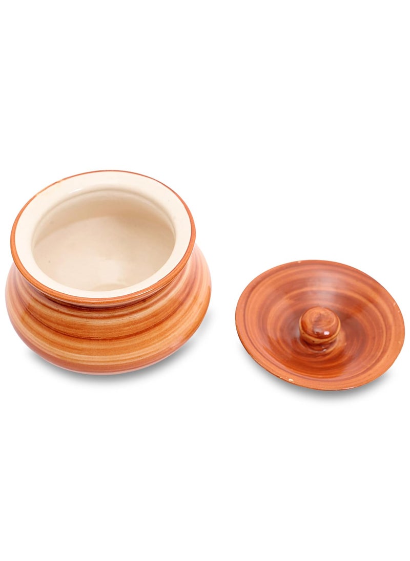 KALAKRITI ServeWare Brown Pot 500 ML Handi with lid Biryani Bowl Serveware Curd Setter Sauce Pot Serve for Dal Curry and Dining Tableware Pack of 2