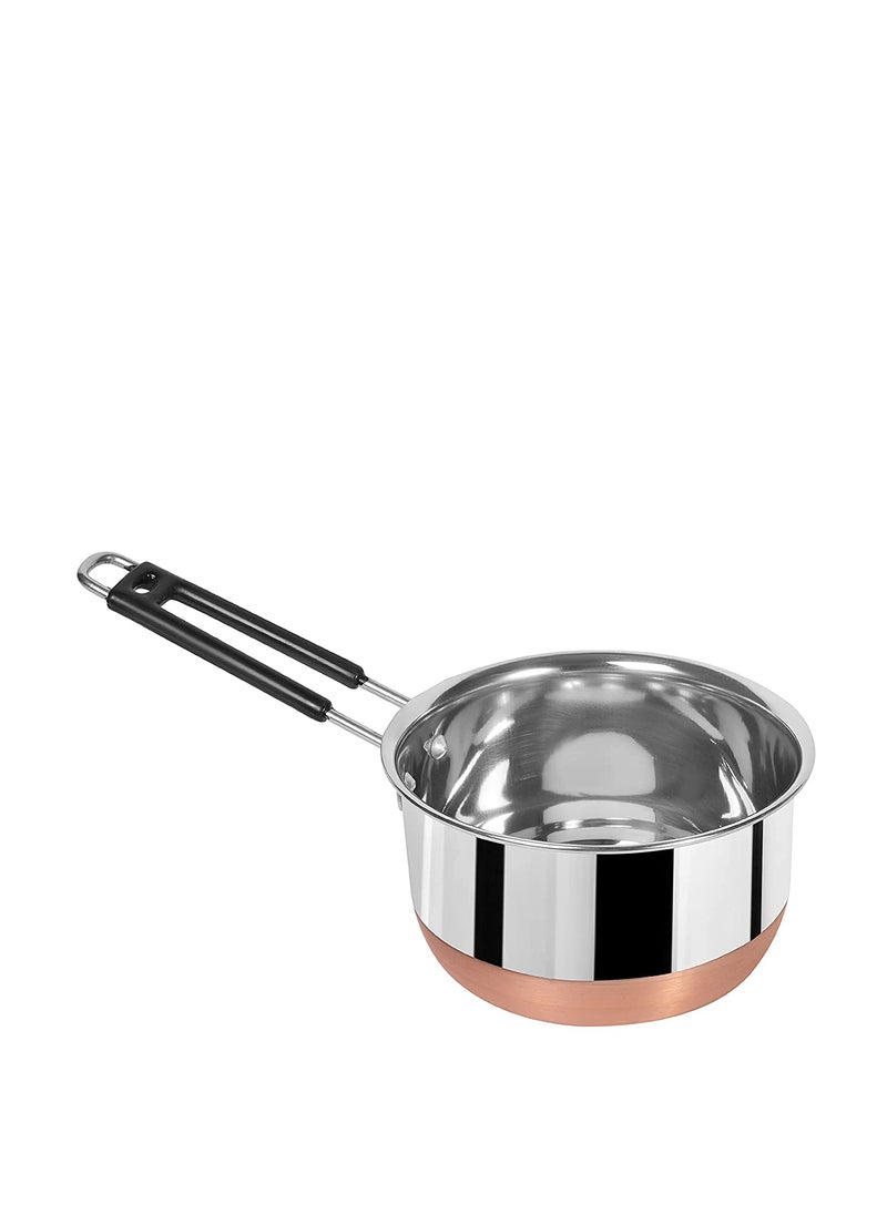 Devera Stainless Steel Copper Bottom Sauce Pan Flat Base Tea Milk Coffee Tapeli Patila Pot Bhagona Cookware with Handle Pan Induction Saucepan Tea Cookware 1000 ml 1500 ml 2000 ml 3 Piece Set of 3
