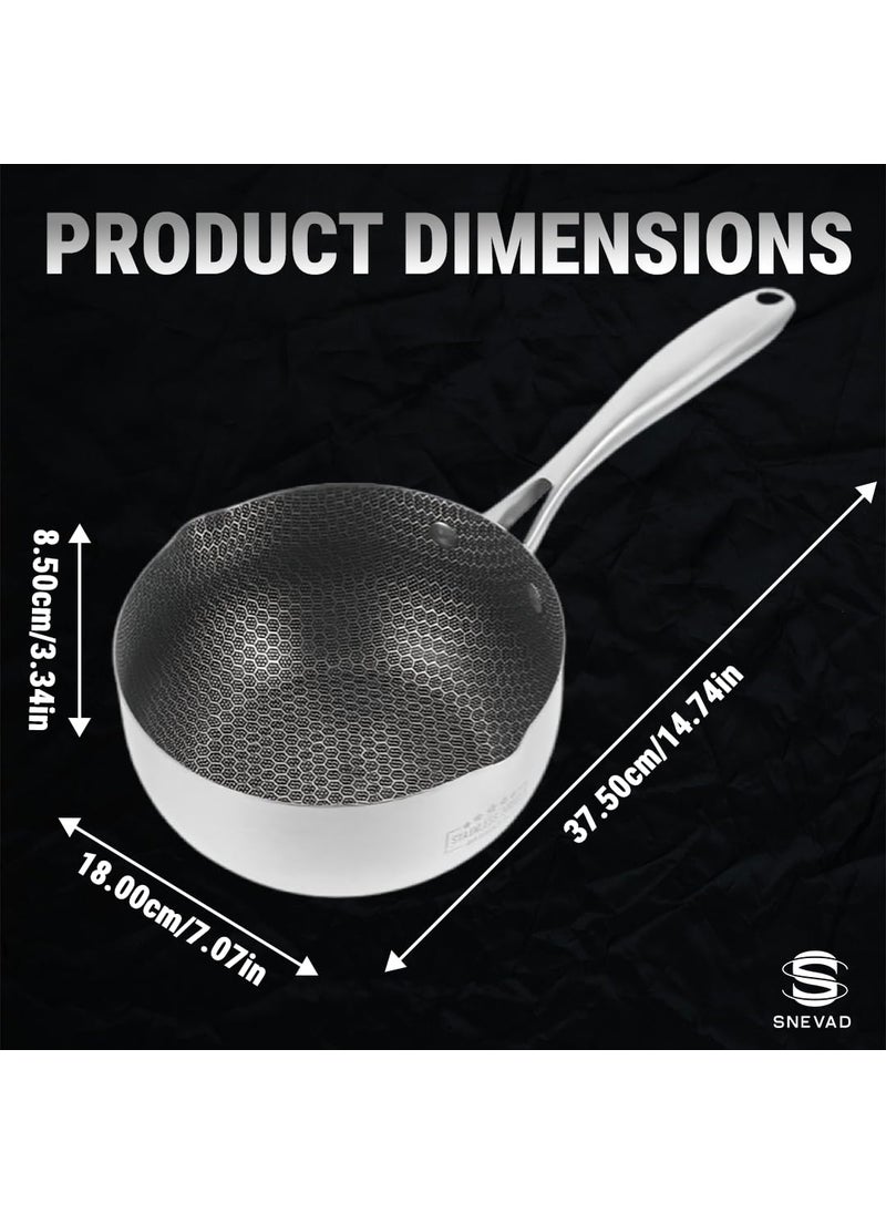 Snevad Stainless Steel Round Saucepan with Handle Ramen Pot Milk Cheese Pot Egg Frying Pan Pouring Oil Pans Honeycomb Soup Pot NonStick Steaming Stove Home Kitchen Cooking Pot Dishwasher Oven Safe