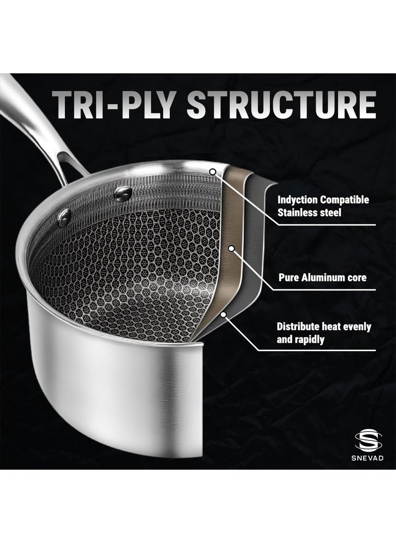 Snevad Stainless Steel Round Saucepan with Handle Ramen Pot Milk Cheese Pot Egg Frying Pan Pouring Oil Pans Honeycomb Soup Pot NonStick Steaming Stove Home Kitchen Cooking Pot Dishwasher Oven Safe