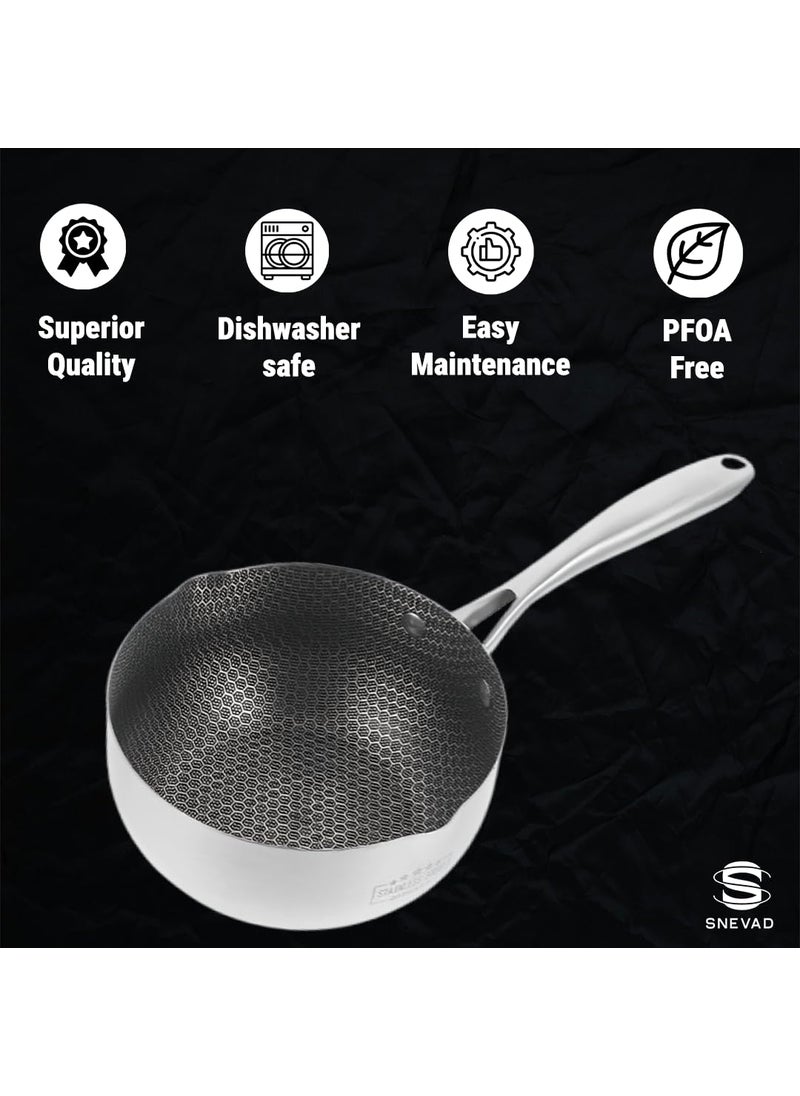 Snevad Stainless Steel Round Saucepan with Handle Ramen Pot Milk Cheese Pot Egg Frying Pan Pouring Oil Pans Honeycomb Soup Pot NonStick Steaming Stove Home Kitchen Cooking Pot Dishwasher Oven Safe