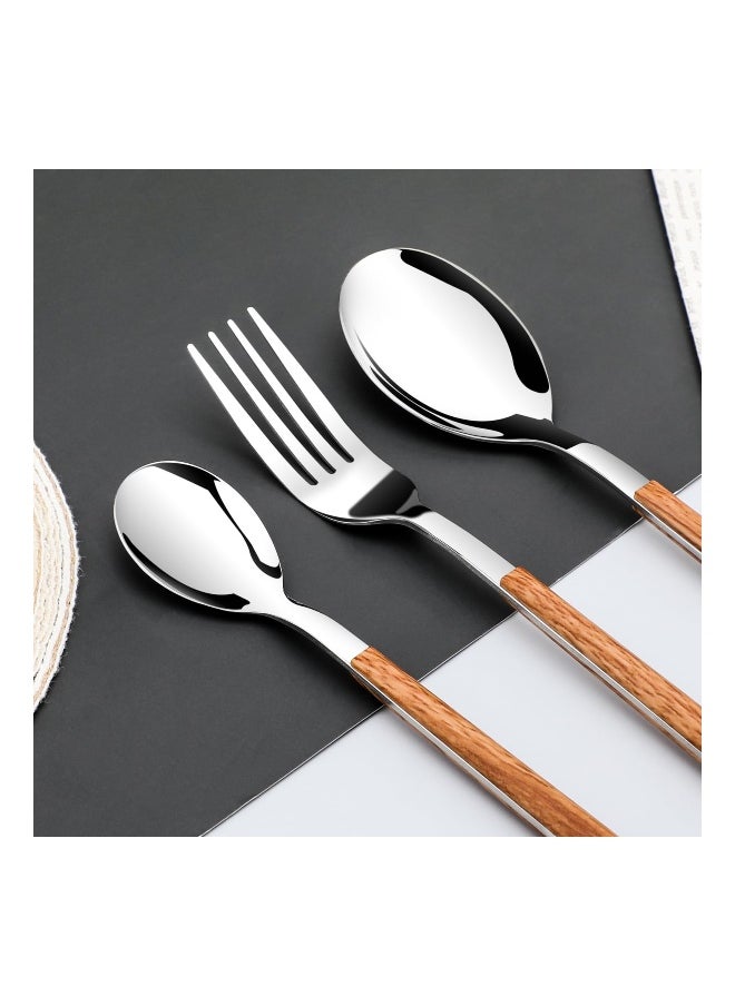 16PCS Stainless Steel Flatware, (Service for 4) Cutlery Set with Simulated Wooden Handles Stylish Cutlery  Stainless Steel Cutlery Dining Table Flatware Set  for 4, Mirror Polished and Dishwasher Safe