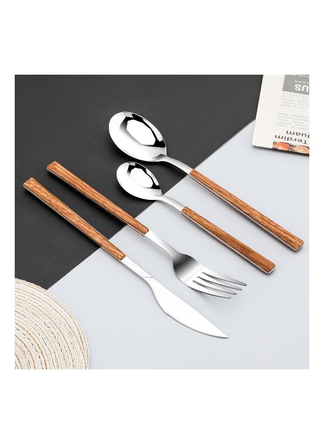16PCS Stainless Steel Flatware, (Service for 4) Cutlery Set with Simulated Wooden Handles Stylish Cutlery  Stainless Steel Cutlery Dining Table Flatware Set  for 4, Mirror Polished and Dishwasher Safe