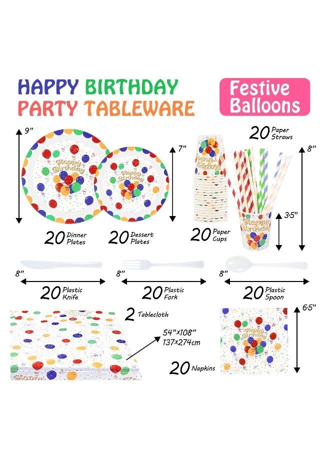 162 PCS Happy Birthday Disposable Party Favors with Birthday Plates Cups Napkins Tablecloth Straws Birthday Party Supplies for Kids Birthday Party Decoration, 20 Guests (Happy birthday)