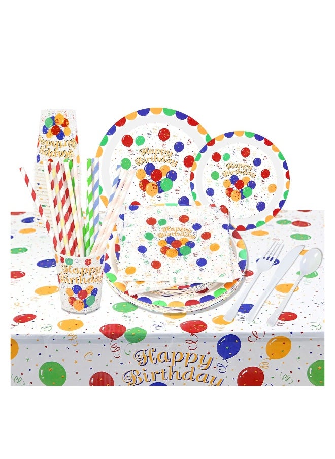 162 PCS Happy Birthday Disposable Party Favors with Birthday Plates Cups Napkins Tablecloth Straws Birthday Party Supplies for Kids Birthday Party Decoration, 20 Guests (Happy birthday)