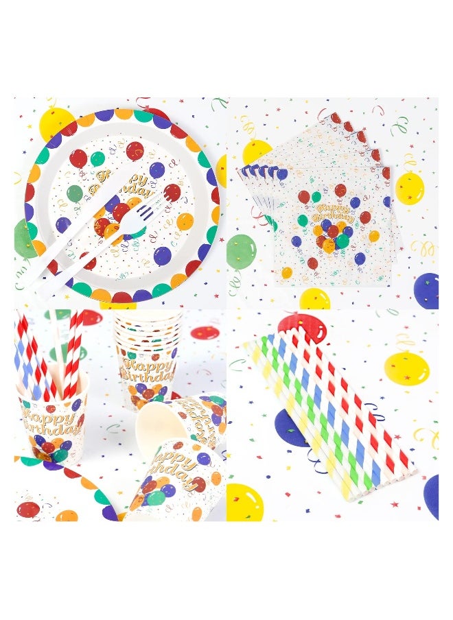 162 PCS Happy Birthday Disposable Party Favors with Birthday Plates Cups Napkins Tablecloth Straws Birthday Party Supplies for Kids Birthday Party Decoration, 20 Guests (Happy birthday)