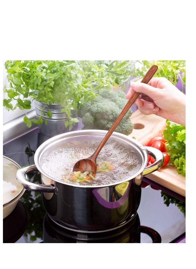 Set of 6 Wooden Long Spoons 10.9 Inch for Cooking Mixing and Serving Korean Style Soups and Stews Brown Color