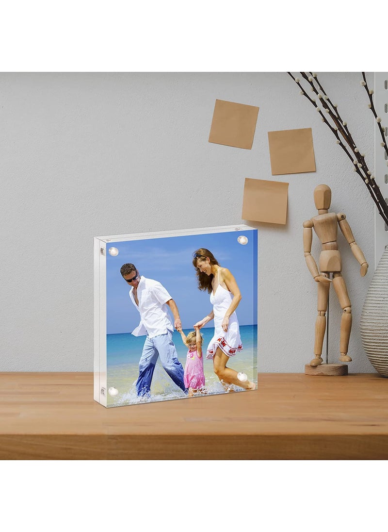 Maitri Pack of 4 Clear Transparent Acrylic Picture Frame Magnetic Picture Frame Desktop Photo Frame With Magnet Magnetic Photo Frame FramelessDouble Sided Block Set 4 Inch X4 Inch