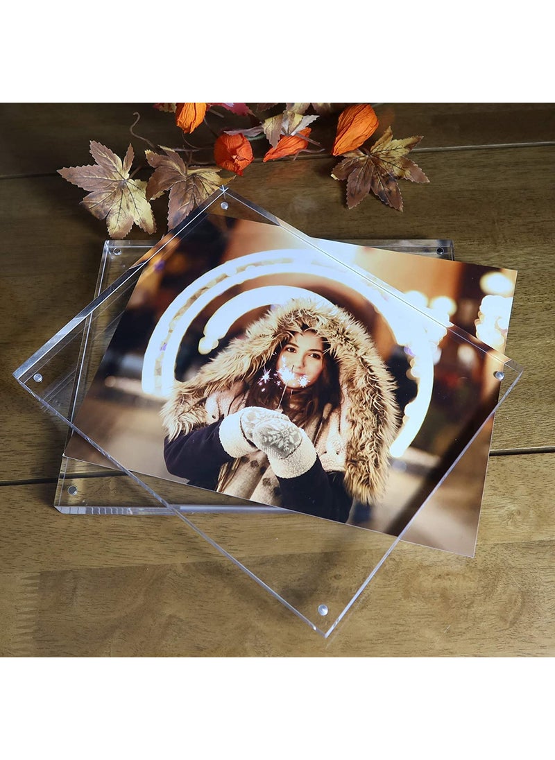 Maitri Pack of 4 Clear Transparent Acrylic Picture Frame Magnetic Picture Frame Desktop Photo Frame With Magnet Magnetic Photo Frame FramelessDouble Sided Block Set 4 Inch X4 Inch