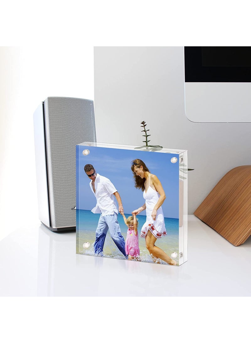 Maitri Pack of 4 Clear Transparent Acrylic Picture Frame Magnetic Picture Frame Desktop Photo Frame With Magnet Magnetic Photo Frame FramelessDouble Sided Block Set 4 Inch X4 Inch