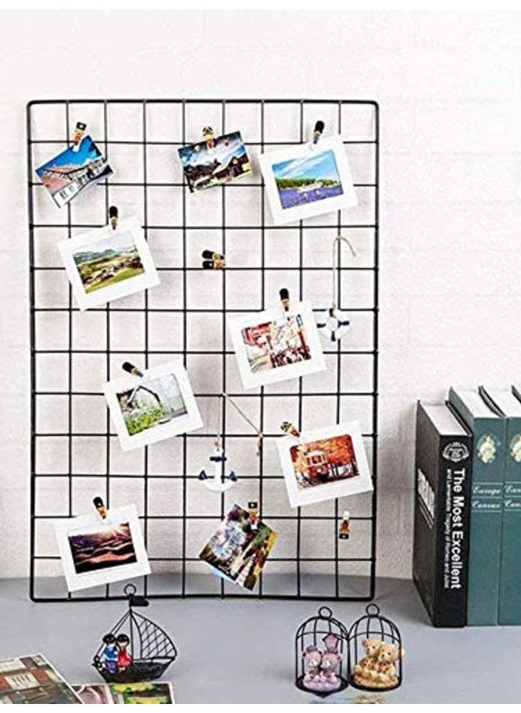 PIKIFY DIY Steel Grid Photo Frame for Wall 85 55cm Clip Holder Multi Functional Creative Mesh Wall GridBlack Black