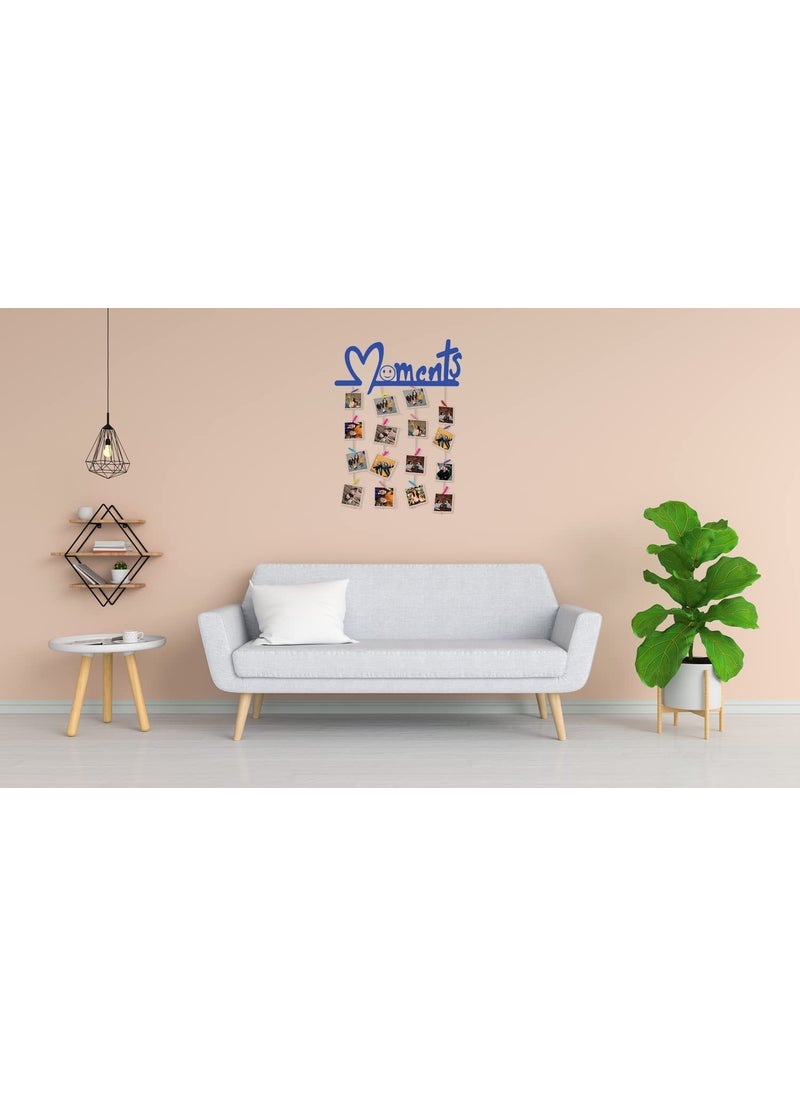 Khush Its Amazing Home Decor Wood Blue Moments Picture Photo Frame for Wall Decor Photos Artworks Prints Multi Pictures Organizer Hanging Display Frames with Wood Clips Blue