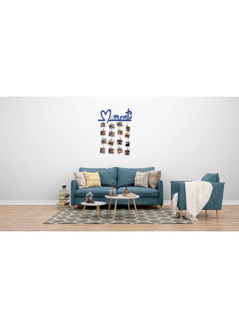 Khush Its Amazing Home Decor Wood Blue Moments Picture Photo Frame for Wall Decor Photos Artworks Prints Multi Pictures Organizer Hanging Display Frames with Wood Clips Blue
