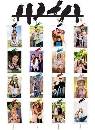 Feelings Gifts Hanging Photo Display Picture Frame Collage Picture Display Organizer with Wood Clips for Wall Decor Hanging Photos Best Birds Frame