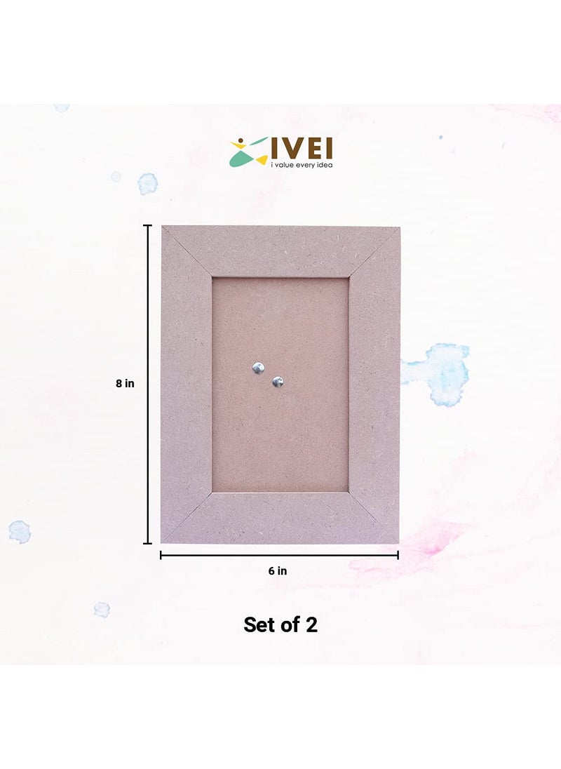 IVEI MDF Recycled Wood Plain Photo Frame Set of 2 DIY Activity DoitYourself Decoupage Brown 85 Inches