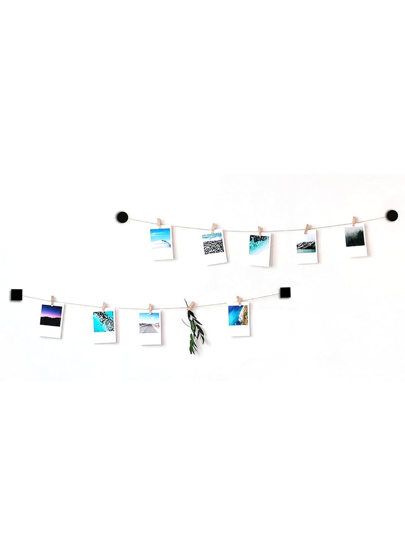 Decorcreed Round and Square wooden Hanging Photo Display Picture Frame Collage Picture Display Organizer with Wood Clips for Wall Decor Hanging Photos