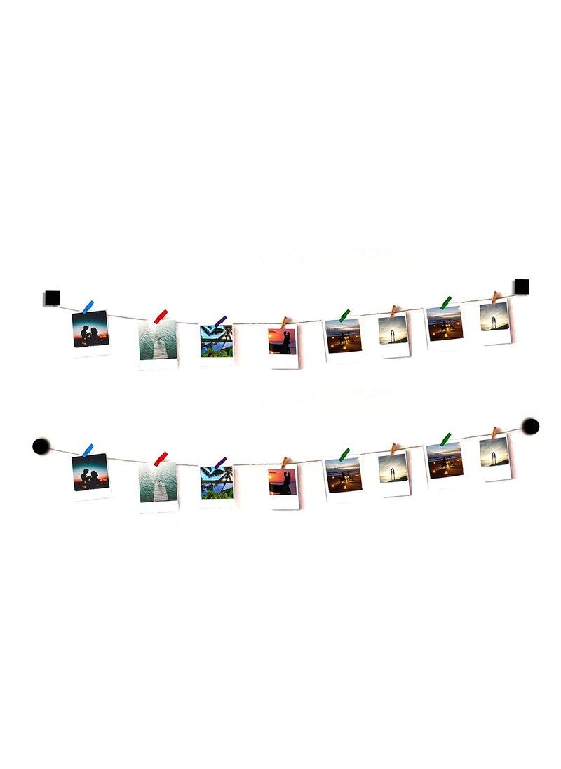 Decorcreed Round and Square wooden Hanging Photo Display Picture Frame Collage Picture Display Organizer with Wood Clips for Wall Decor Hanging Photos