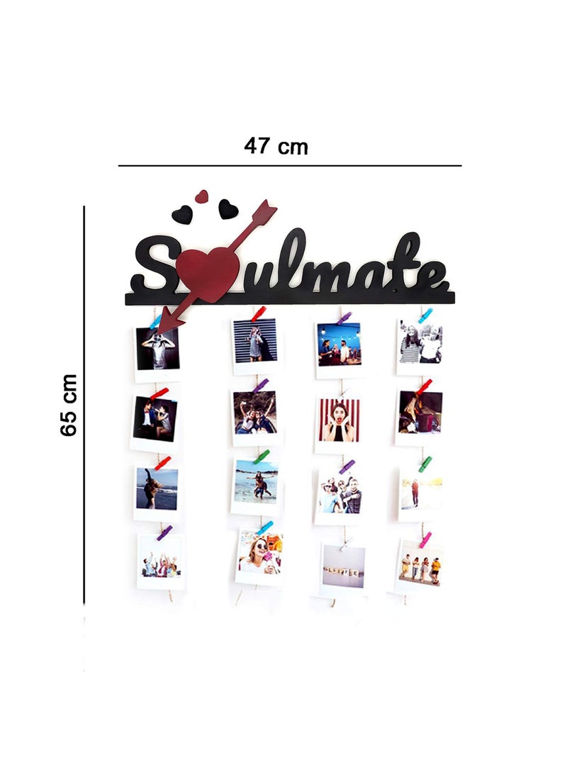 Decorcreed Soulmate Hanging Photo Display Picture Frame Collage Picture Display Organizer with Wood Clips for Wall Decor Hanging Photos Prints and Artwork
