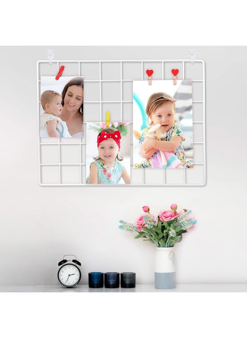GreenUniverse Grid Photo Frame for Wall Clip Holder Photo Frame decorative wall hangers Multi Functional Creative Mesh Wall GridPackage 1pc Frame white 45cm x 65cm
