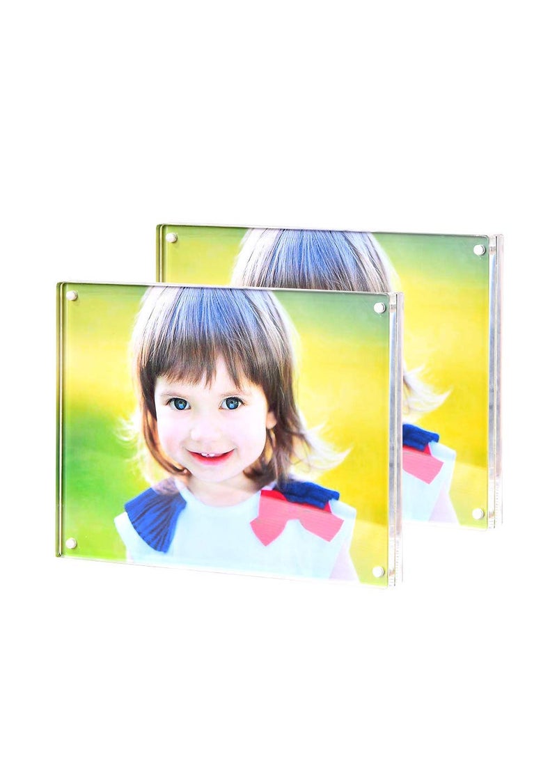 NARAYAN LNT 2bags Pack Acrylic Picture Frame 5x7 Clear Double Sided Magnetic Desktop Display Thickness 20mm Picture Frameless Desktop Photo Display Stand Best Gift for Family