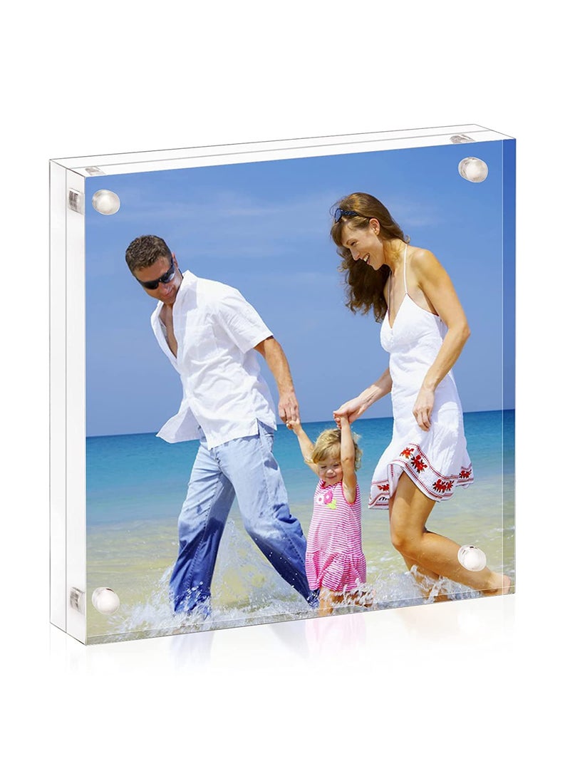 Maitri Pack of 2 Clear Transparent Acrylic Picture Frame Magnetic Picture Frame Desktop Photo Frame With Magnet Double Sided Block Set Magnetic Photo Frame Frameless 4 Inch X4 Inch