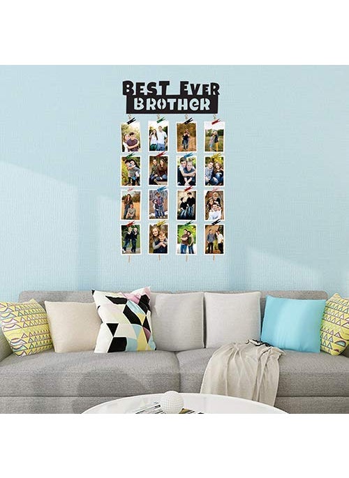 Feelings Gifts Hanging Photo Display Picture Frame Collage Picture Display Organizer with Wood Clips for Wall Decor Hanging Photos Best Brother Ever
