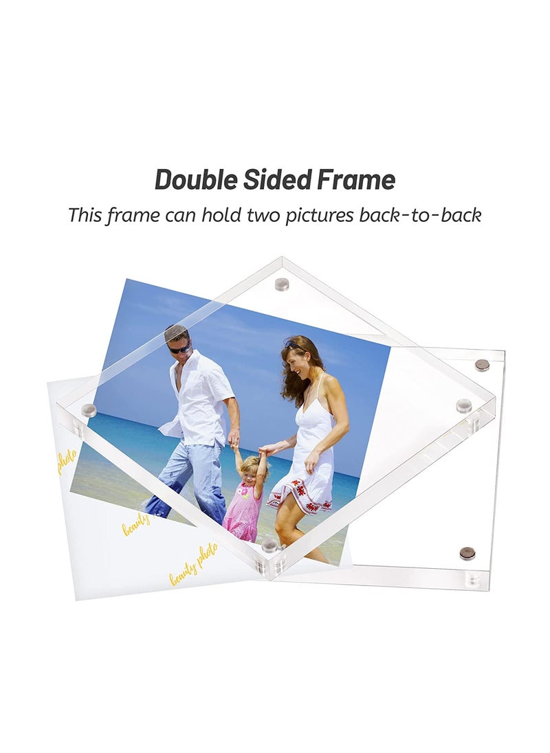 Maitri Pack of 5 Clear Transparent Acrylic Picture Frame Desktop Photo Frame With Magnet Magnetic Picture Frame Magnetic Photo Frame FramelessDouble Sided Block Set 4 Inch X4 Inch