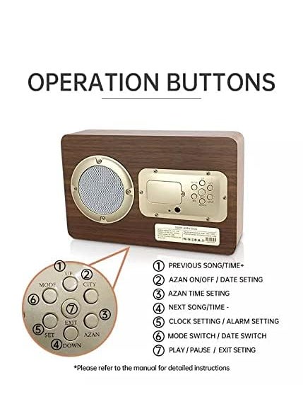bosig Azan Clock Quran Speaker Islamic Table AthanAzanPrayer Clock Wooden Quran Speaker AppRemote Control Alarm Clocks SQ600