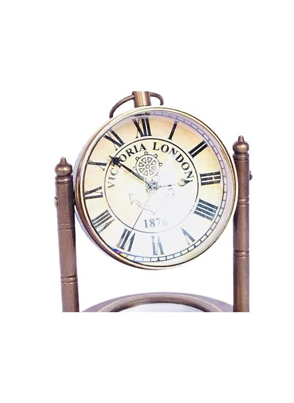 Meenakshi Handicraft Emporium Metal Brass Abstract Table Clock with Compass Multicolour 20 Inch X 45 Inch