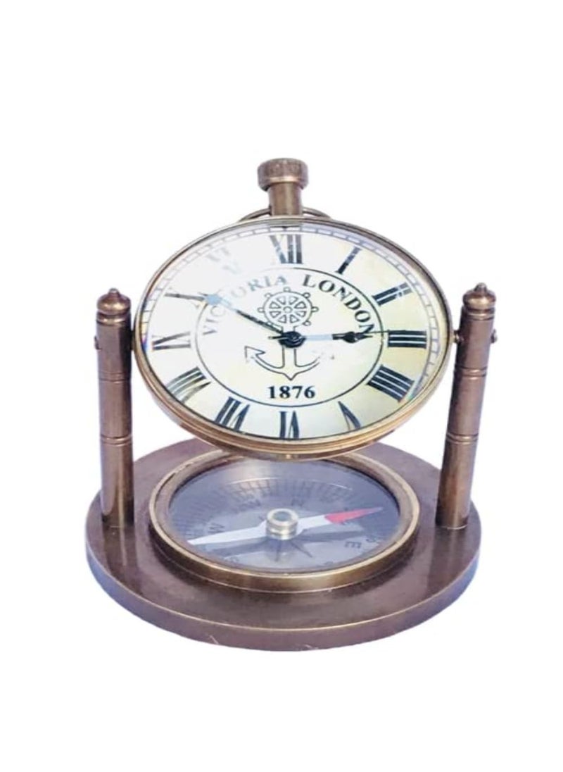 Meenakshi Handicraft Emporium Metal Brass Abstract Table Clock with Compass Multicolour 20 Inch X 45 Inch