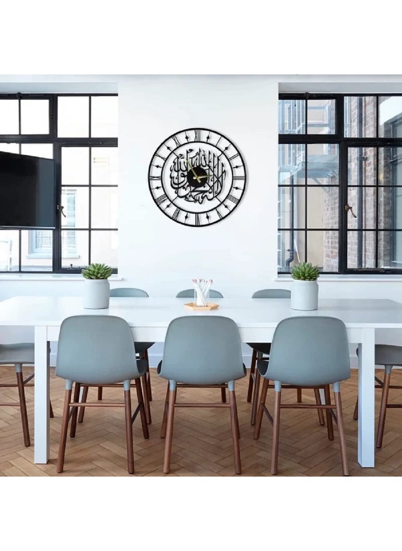 AUROMIN THE ART OF INGENUITY Kalima Shahada Metal Islamic Clock For Home Hall Fancy Unique Designer Big Size Roman Number Islamic Wall Watch Black 40Cm