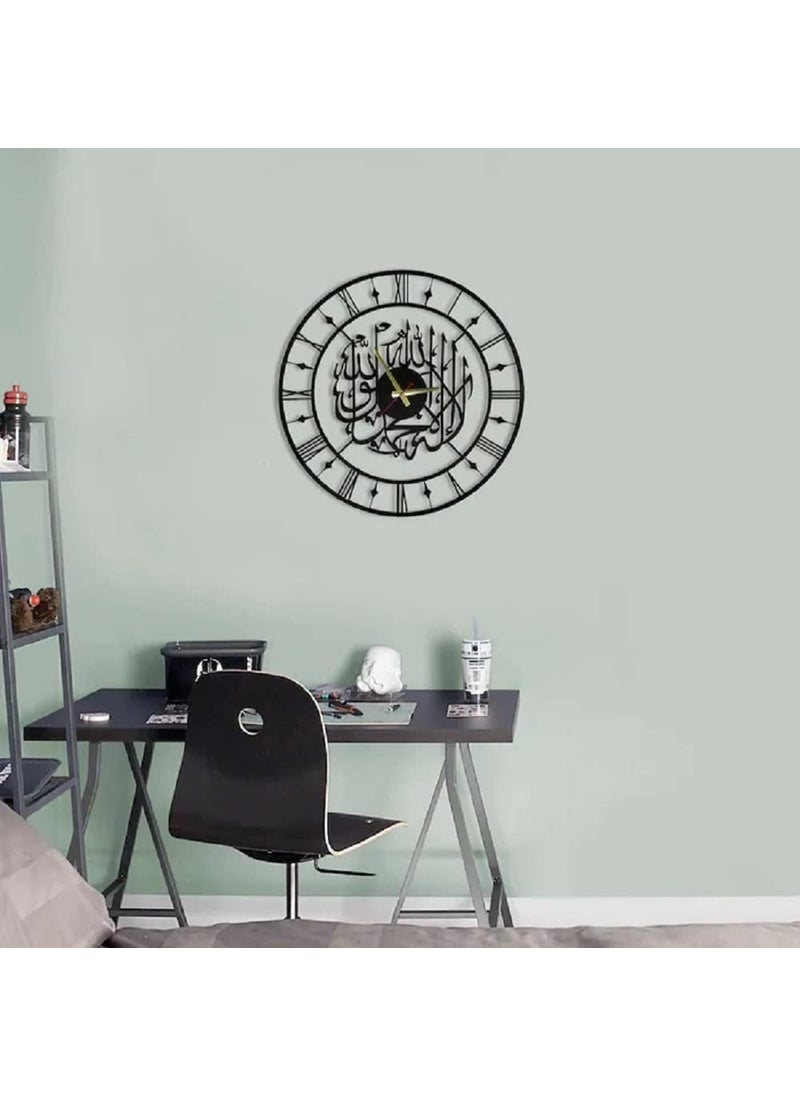 AUROMIN THE ART OF INGENUITY Kalima Shahada Metal Islamic Clock For Home Hall Fancy Unique Designer Big Size Roman Number Islamic Wall Watch Black 40Cm