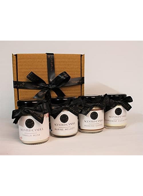 Wrapped up Love Scented Candles Pack of 4 Mini Scented Candles Roasted Coffee Vanilla Musk Peppermint Eucalyptus Marine Melody