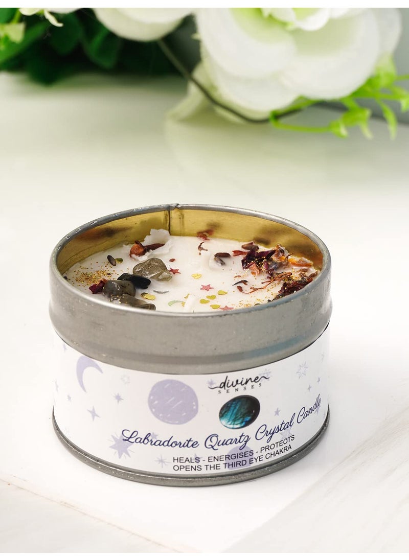Divine Senses Spell Candles Labradorite Crystal Quartz Candle Natural Soy Wax Manifestation Candle Aromatherapy Candles Ritual Double Wick Candle