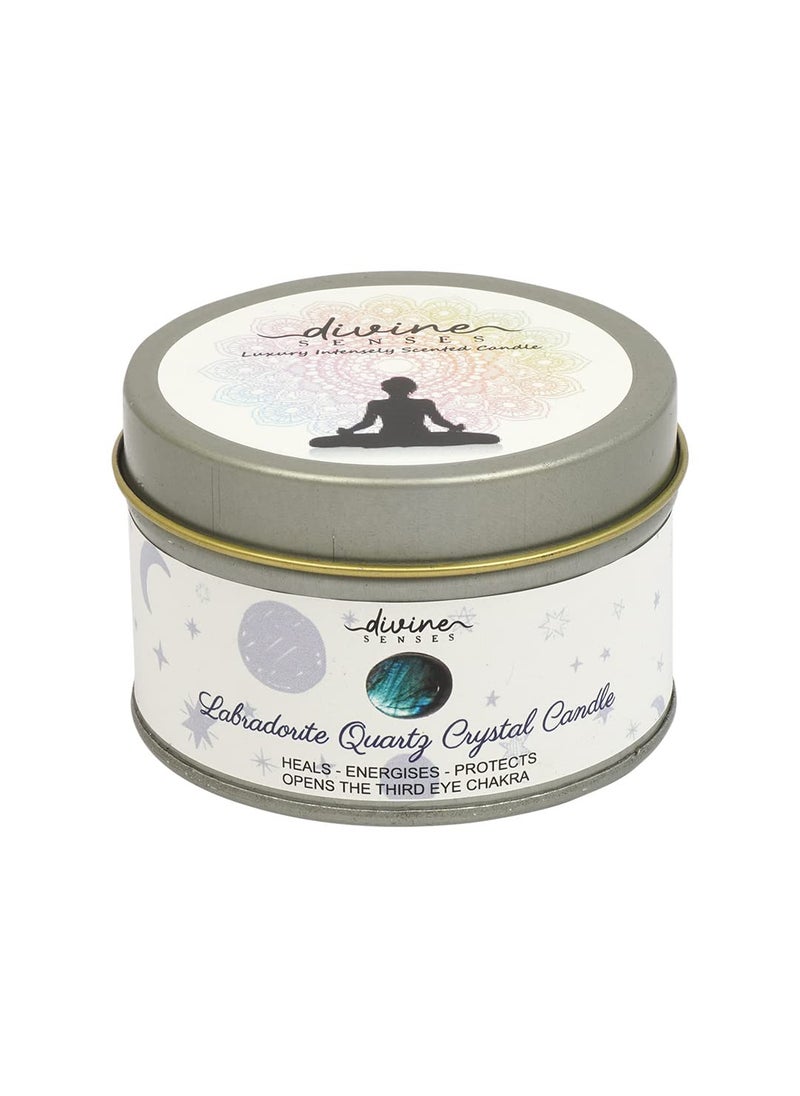 Divine Senses Spell Candles Labradorite Crystal Quartz Candle Natural Soy Wax Manifestation Candle Aromatherapy Candles Ritual Double Wick Candle