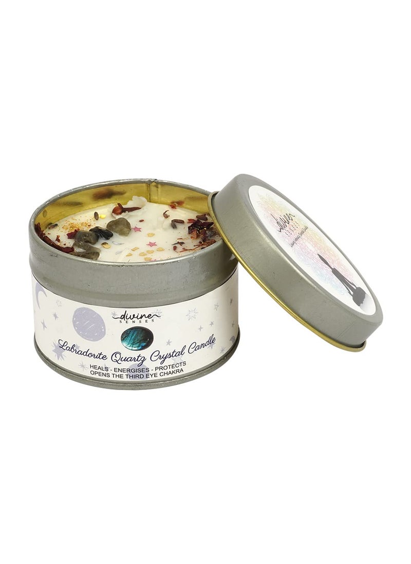 Divine Senses Spell Candles Labradorite Crystal Quartz Candle Natural Soy Wax Manifestation Candle Aromatherapy Candles Ritual Double Wick Candle