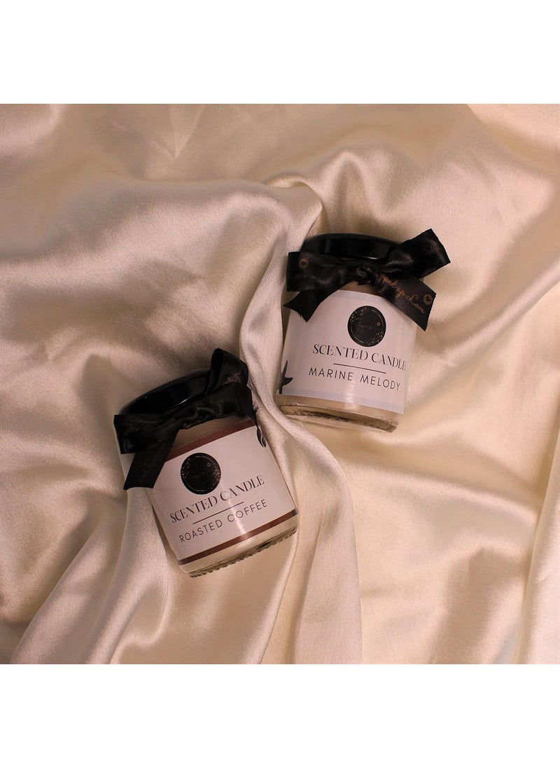 Wrapped up Love Scented Candles Gift Set Pack of 2 Roasted Coffee and Marine Melody 65g Each 12 Hour Burn time Each Soy Wax jar CandlesGift for Friends Friendship Day Gift