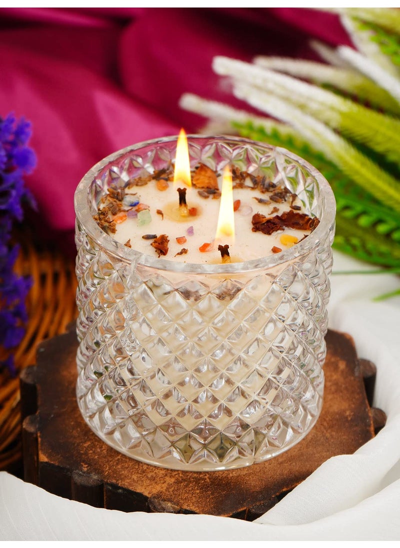 Divine Senses 15 Healing Crystal Luxury Scented Candles Manifestation Candles Aromatherapy Candles Natural Soy Wax Meditation Candle Ritual Double Wick Candle 350 Gram Wax Filled