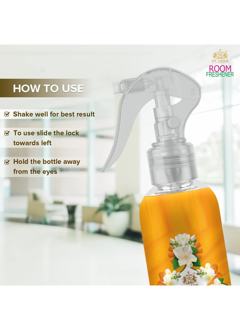 ST JOHN COBRA Room Freshener Long Lasting Upto 24 Hrs Fragrance Jasmine and Sandalwood Combo Pack of 4 Spray 250 ml x 4