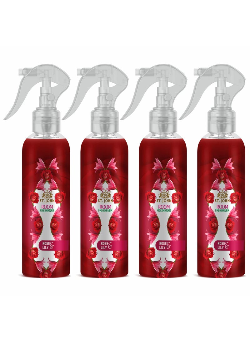 ST JOHN COBRA Room Freshener Upto 24 Hrs Fragrance with Long Lasting Rose Lilly Room Spray 250ml Pack of 4