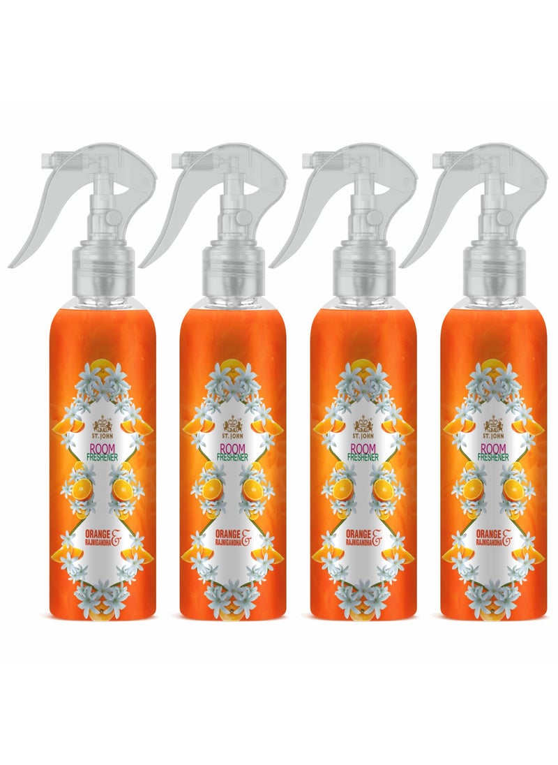 ST JOHN COBRA Room Freshener Long Lasting Upto 24 Hrs Fragrance Orange and Rajnigandha Combo Pack of 4 Spray 250 ml x 4
