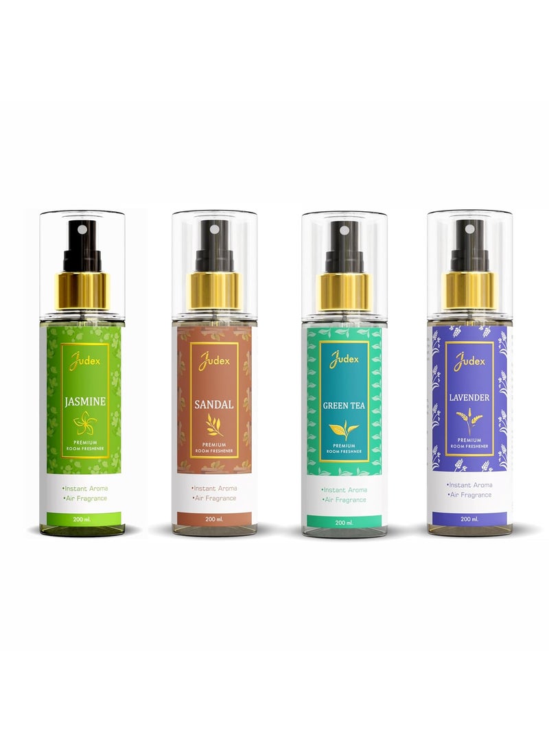Judex Jasmine Sandal Green Tea Lavender Air Freshener Spray Combo of 4 200ml each Premium LongLasting Fragrance for Home Car RoomHotel Office 800ml