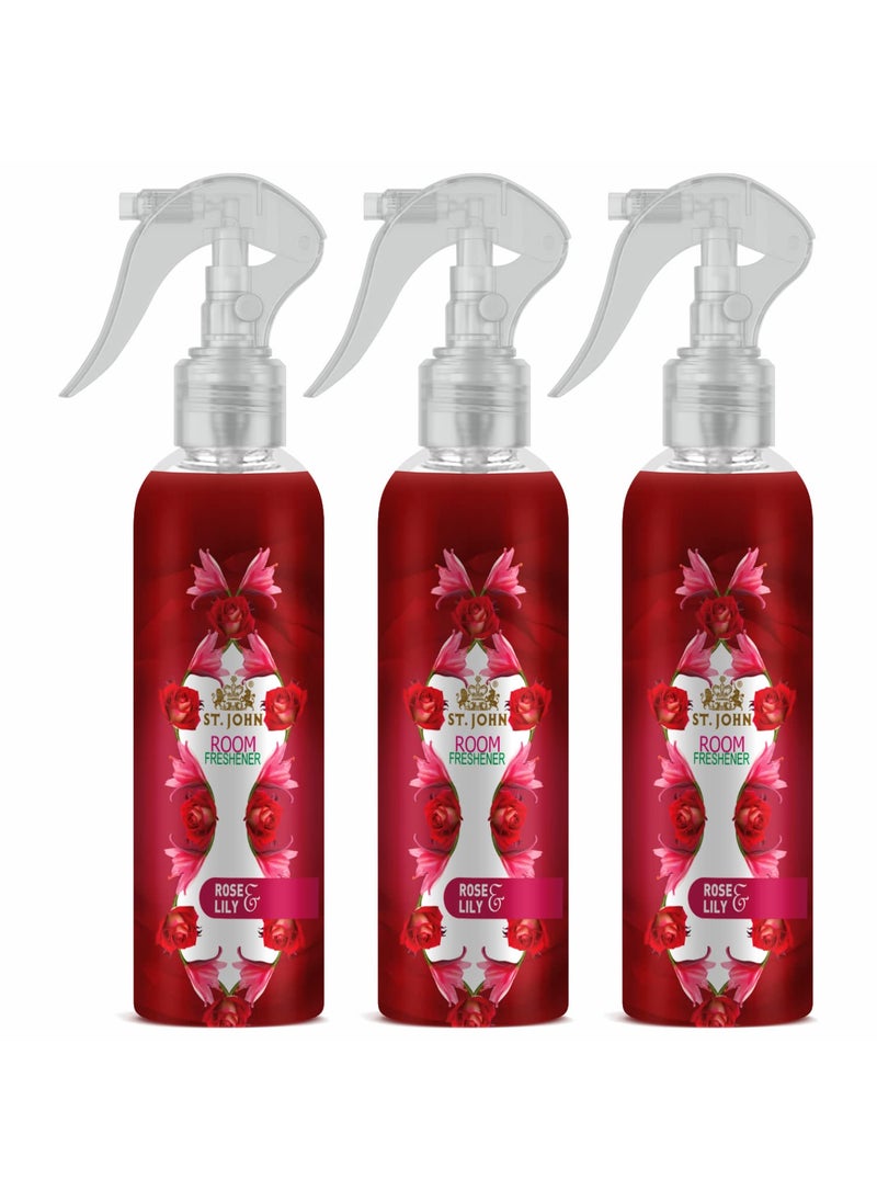 ST JOHN COBRA Room Freshener Long Lasting Upto 24 Hrs Fragrance Rose and Lilly Combo Pack of 3 Spray 250 ml x 3