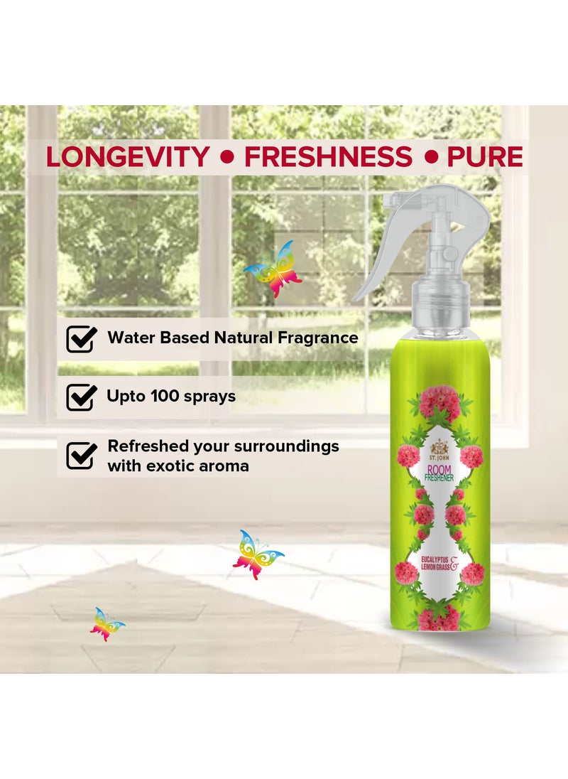 ST JOHN COBRA Room Freshener for Long Lasting Upto 24 Hrs Fragrance In Orange Rajnigandha and Eucalyptus Lemongrass Combo Pack of 2 Spray 250 ml x 2