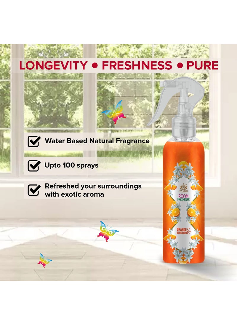 ST JOHN COBRA Room Freshener for Long Lasting Upto 24 Hrs Fragrance In Orange Rajnigandha and Eucalyptus Lemongrass Combo Pack of 2 Spray 250 ml x 2